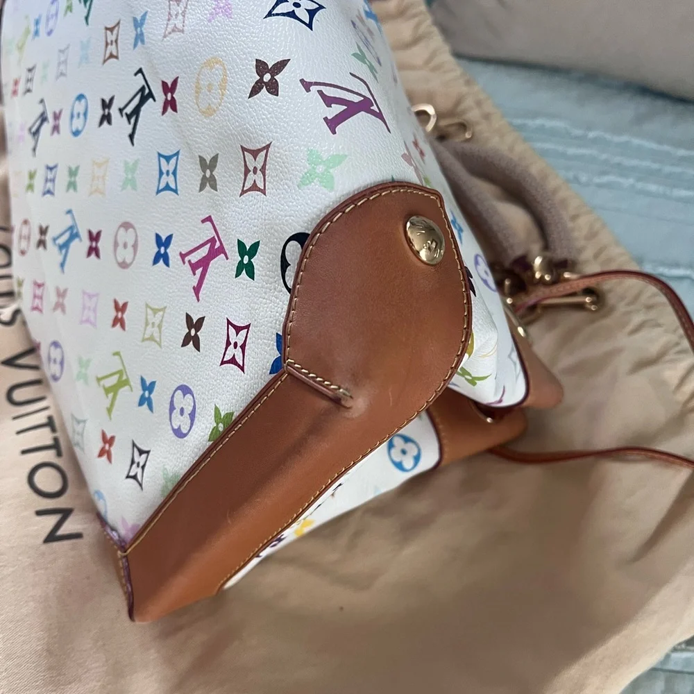 Louis Vuitton White Multicolor Monogram Canvas Shoulder Bag with Tan Trim - Picture 7 of 16